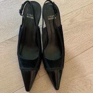 Stuart Weitzman slingback pump. Size 8, black suede and smooth leather.